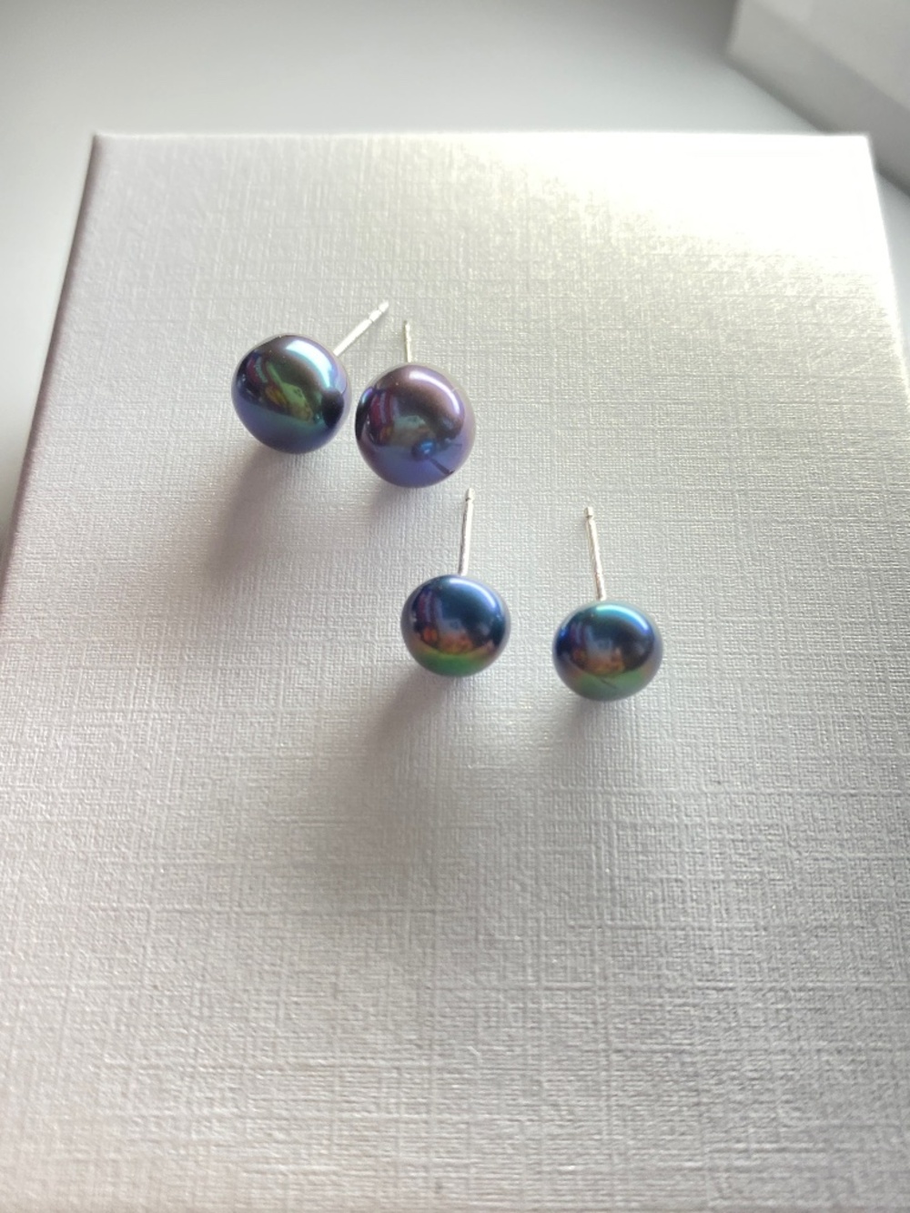 2 Pairs Peacock Tone Cultured Pearl 925 Oil Slick Stud Earrings Sterling Silver